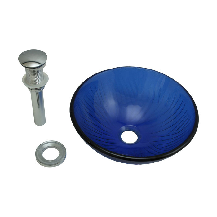 The Renovators Supply Inc. Blue Tempered Glass Vessel Round Bathroom